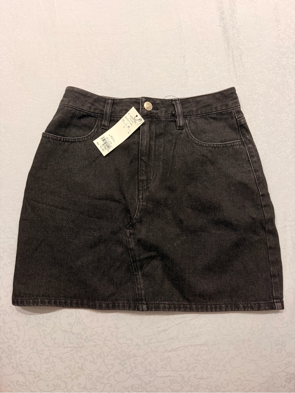 Classic Black Denim Mini Skirt with Front Pockets